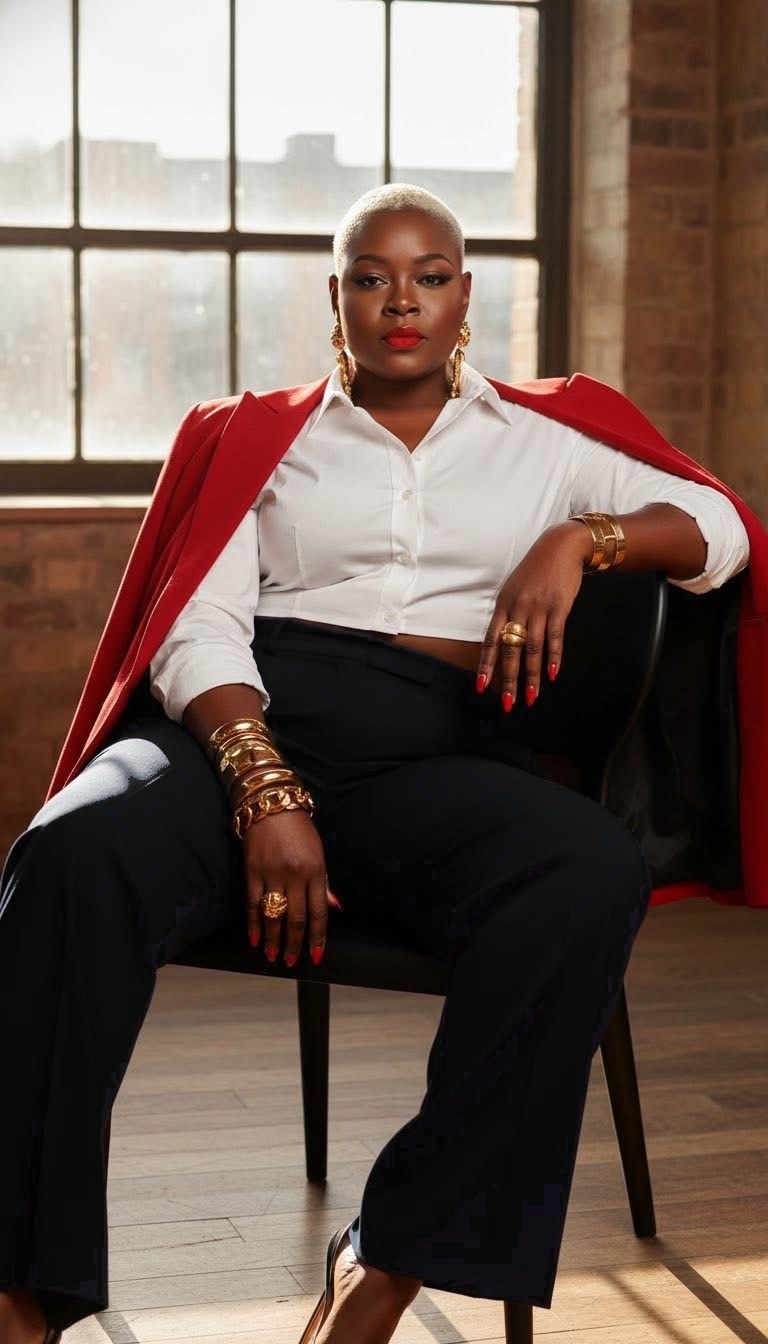 BrandHER Agency client styled in red, black and gold